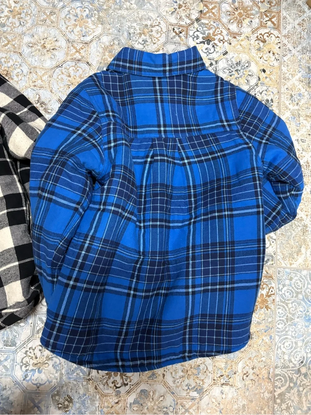Kids Plaid Flannel Jacket - Black & White / Blue